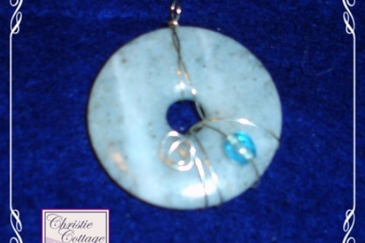 Blue/Green Jasper, Wire Wrapped Pendant, Silver Wire