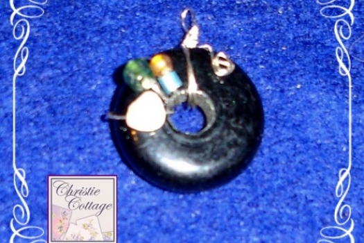 WIre Wrapped Green Glass Pendant, Fresh Water Pearls, Beads,Silver P084